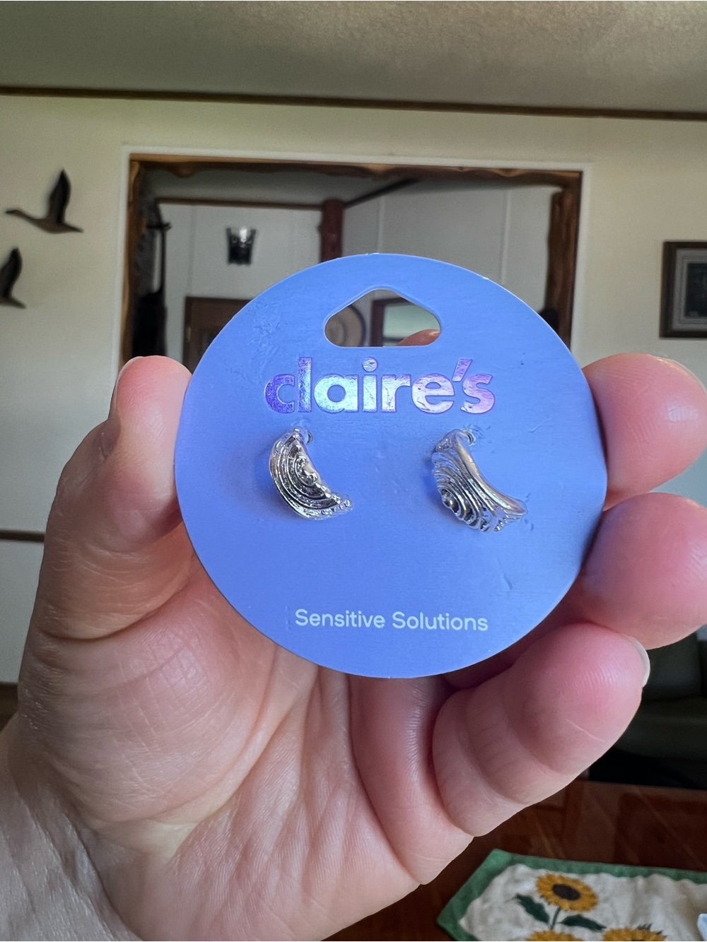 Silver Crescent Moon Stud Earrings